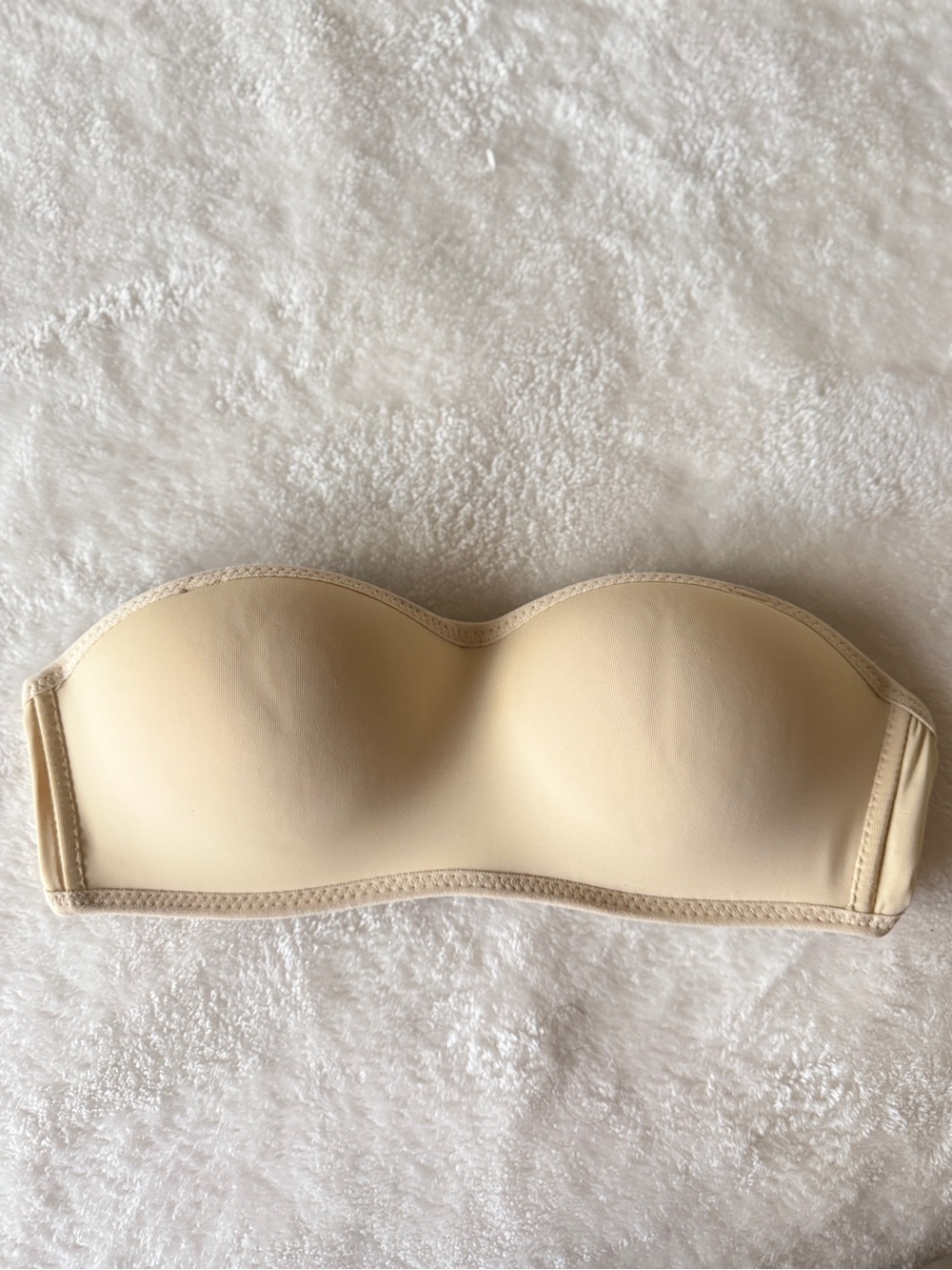 Beige Tan wire-free bandeau bra lightly padded contour cups strapless  Size XS